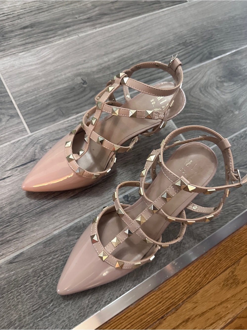 Mix No. 6 Beige Pointed-Toe Studded Strappy Flats - Picture 4 of 10